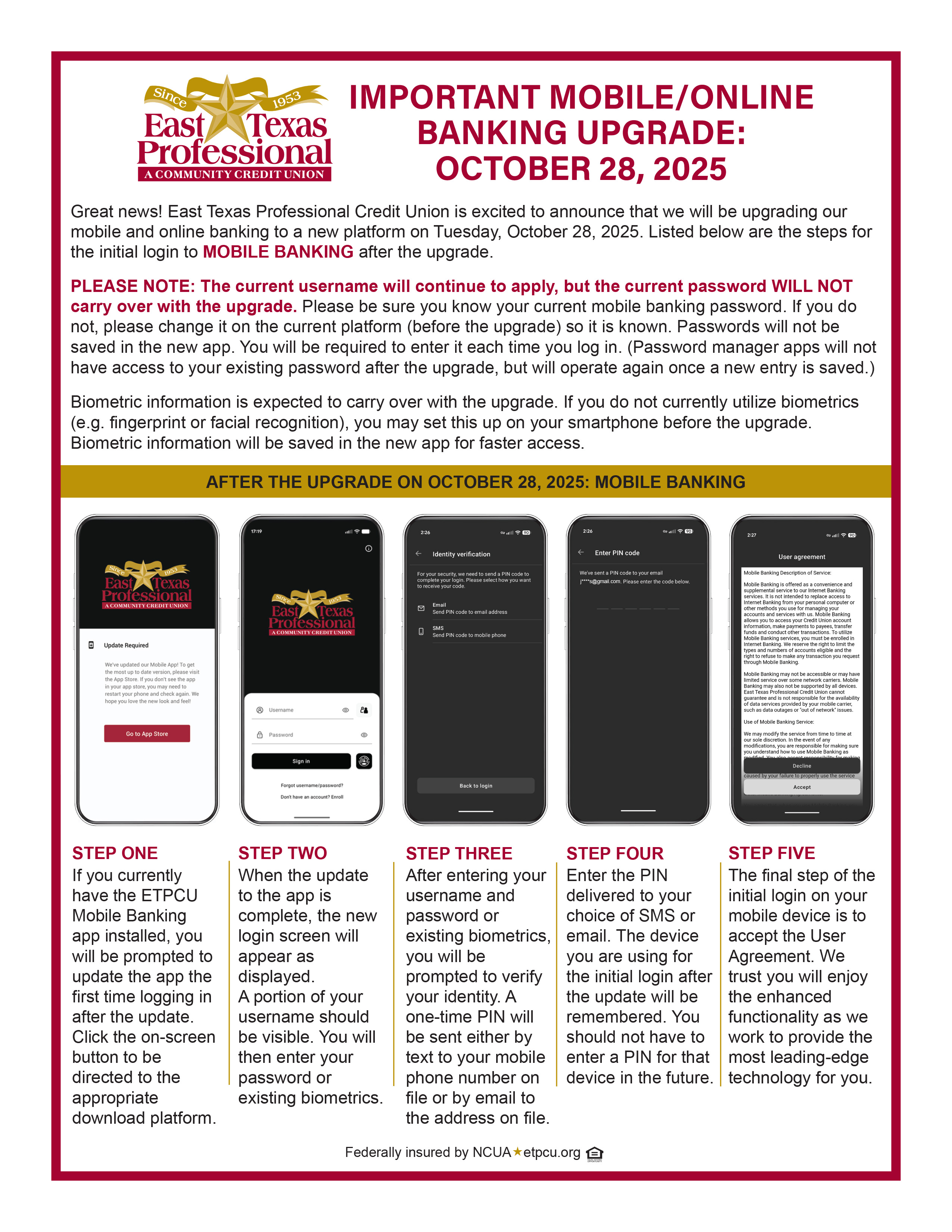 mobile banking initial login flyer