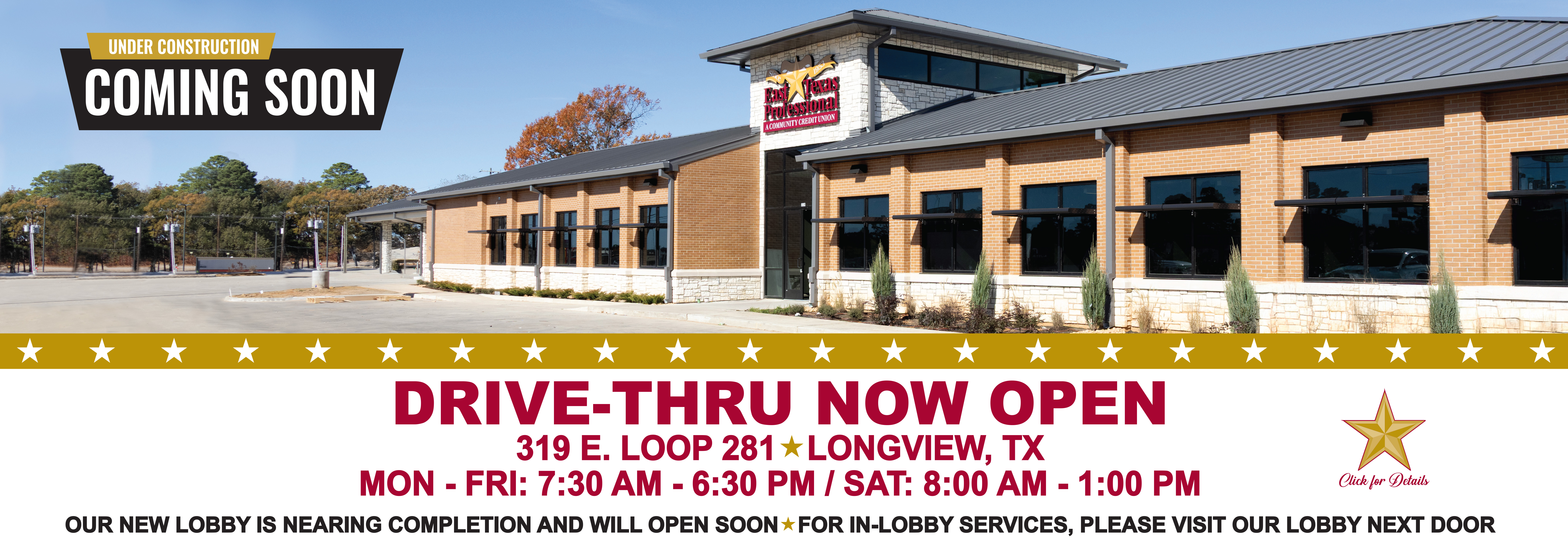 Banner ad Longview Loop drive-thru open